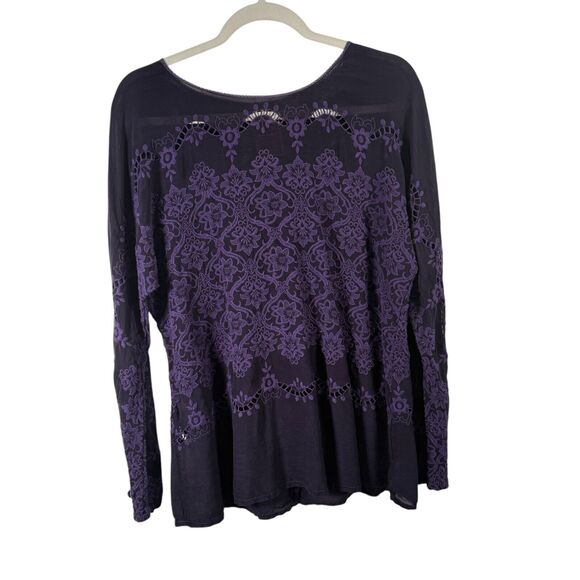 Johnny Was Jossimar Purple Embroidered Tunic Blouse Boho Cottage Flowy Womens S? - Picture 1 of 6